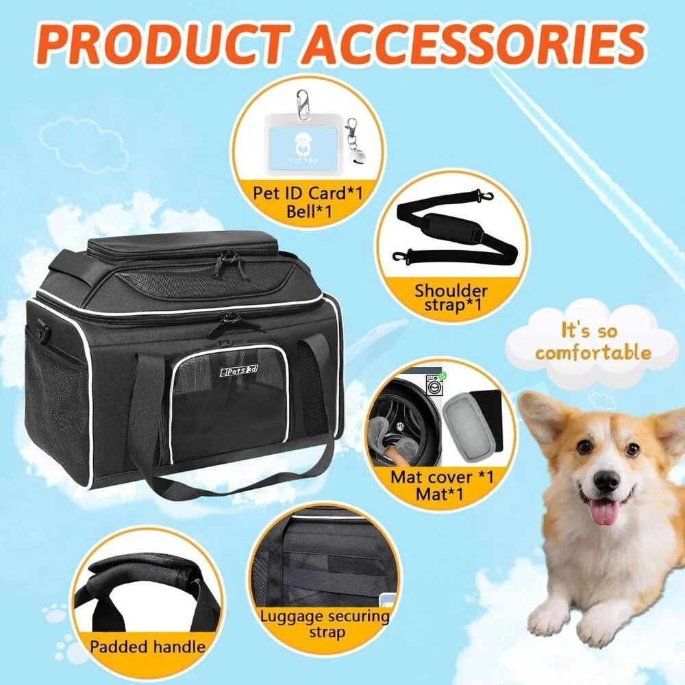 Petskd Top-Expandable Pet Carrier 17x11x9.5 Inches Alaska Airline Approved